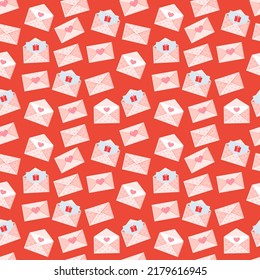 Seamless pattern with envelopes, letters and hearts. Vector texture illustration for valentine's day and other holidays for postcard, textile, decor, paper, texture, wrapping