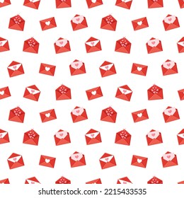 Seamless pattern with envelopes, letters and hearts. Vector texture illustration for valentine's day and other holidays for postcard, textile, decor, paper, texture, wrapping.