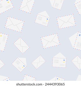 Seamless pattern with envelopes on gray background. Vector illustration