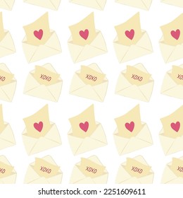 Patrón sin problemas con sobres para el día de las tarjetas de San Valentín. Vector plano