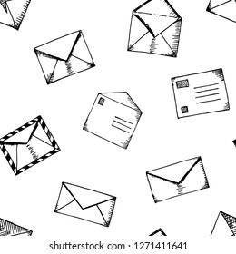 Seamless pattern of envelopes. Vector cartoon background. Hand-drawn style.