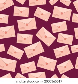 Seamless pattern with envelopes. Vector mail texture made with sealed envelope icons. romantic background with envelopes. It is used for notebooks, backgrounds, phone cases, packaging paper