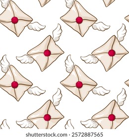 seamless pattern with envelopes  a wings with hearts.