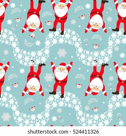 seamless pattern. EPS 10 vector illustration. used for printing, websites, design, 
decoration, interior, fabrics, etc. Christmas theme. Santa Claus on a parachute flying across the sky upside down.