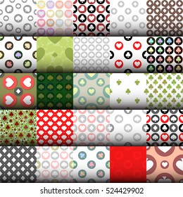 seamless pattern. EPS 10 vector illustration. used for printing, websites, design, 
ornamentation, interior, fabrics, etc. 25 patterns set of poker cards game gambling theme.