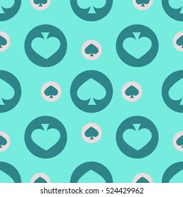 seamless pattern. EPS 10 vector illustration. used for printing, websites, design, 
ornamentation, interior, fabrics, etc. Poker Card theme shovels turquoise color on a green background.