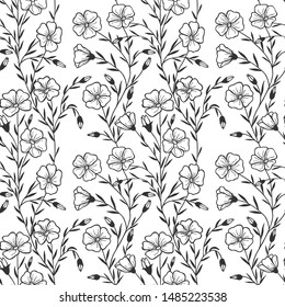 Seamless pattern, eps10 vector illustration. Flax flowers. hand drawing
