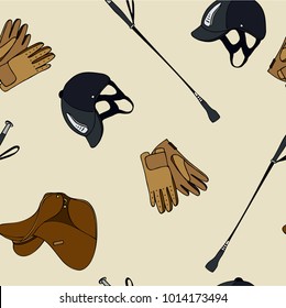 Seamless Pattern Equestrian Sport Clothing Gloves Whip Helmet