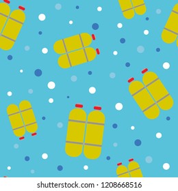 seamless pattern with equipment for diving on blue background