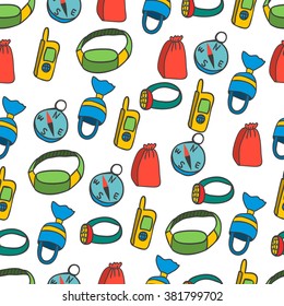 Seamless pattern with equipment for kayaking. Extreme sport illustration.