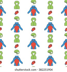 Seamless pattern with equipment for kayaking. Kayaking illustration.