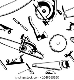 Seamless pattern with equipment and tools for forestry and lumber industry.