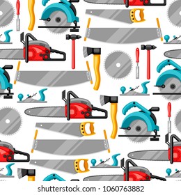Seamless pattern with equipment and tools for forestry and lumber industry.