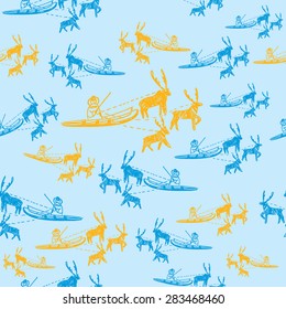 Seamless pattern of eskimo, hand drawn, marker.