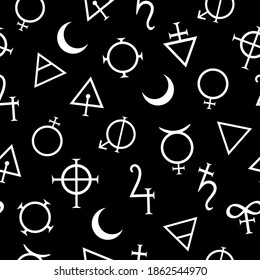 seamless pattern with esoteric alchemical symbols