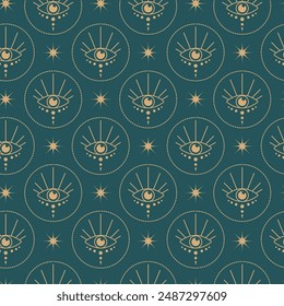 Seamless pattern with esoteric and space concept elements. Mystical witchcraft oracle cartoon objects