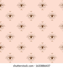 Seamless pattern with esoteric symbol of eye, moon and sun. Horus eye. Editable vector illustration