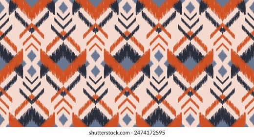 Seamless pattern ethnic abstract background round ikat patterngeometric curve vector design for fashion clothes, textile, wrapping, decoration background.