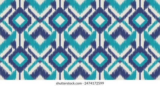 Seamless pattern ethnic abstract background round ikat patterngeometric curve vector design for fashion clothes, textile, wrapping, decoration background.