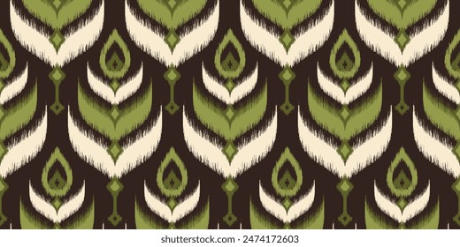 Seamless pattern ethnic abstract background round ikat patterngeometric curve vector design for fashion clothes, textile, wrapping, decoration background.