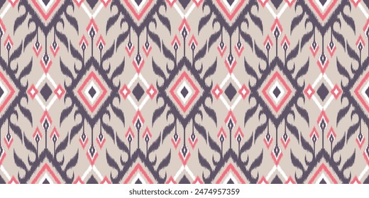 Seamless pattern ethnic abstract background round ikat patterngeometric curve vector design for fashion clothes, textile, wrapping, decoration background.