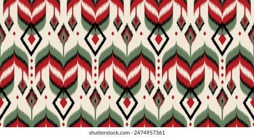 Seamless pattern ethnic abstract background round ikat patterngeometric curve vector design for fashion clothes, textile, wrapping, decoration background.