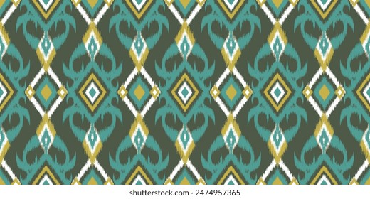 Seamless pattern ethnic abstract background round ikat patterngeometric curve vector design for fashion clothes, textile, wrapping, decoration background.