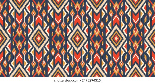Seamless pattern ethnic abstract background round ikat patterngeometric curve vector design for fashion clothes, textile, wrapping, decoration background.