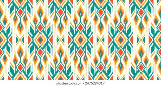 Seamless pattern ethnic abstract background round ikat patterngeometric curve vector design for fashion clothes, textile, wrapping, decoration background.