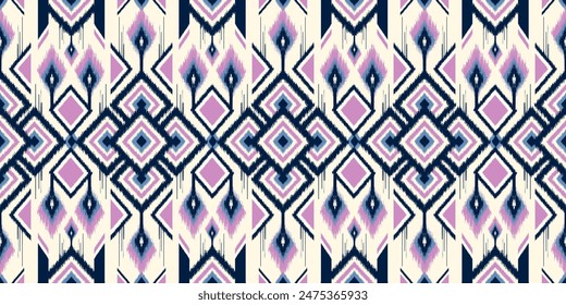 Seamless pattern ethnic abstract background round ikat patterngeometric curve vector design for fashion clothes, textile, wrapping, decoration background.