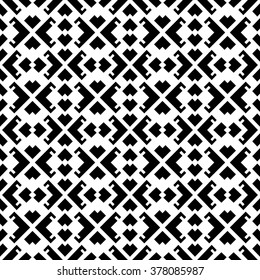 Seamless pattern with ethnic aztec elements. Boho chic style. Black and white.