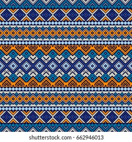 Seamless pattern with ethnic aztec motives. Bright colored abstract wallpaper in boho style.