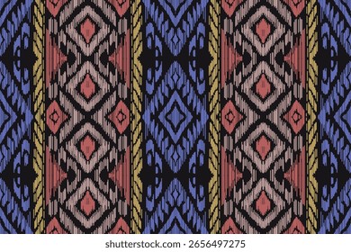 Seamless pattern,  ethnic background, fabric traditional, motif ornament, ikat pattern, seamless geometric, doodles line, geometric and tribal-inspired, freehand drawing design, handmade texttile.