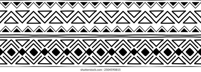 Seamless pattern, ethnic background, geometric ornament, vector design, border