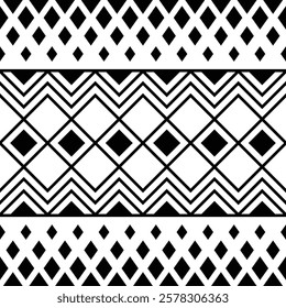 Seamless pattern, ethnic background, geometric ornament, vector design, border
