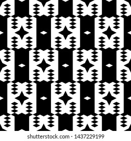 Seamless pattern. Ethnic background. Rhombuses, stars, figures ornament. Geometrical backdrop. Simple shapes wallpaper. Digital paper, web designing, textile print. Vector.