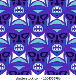 Seamless Pattern. Ethnic Seamless Background with Ritual Masks for Poster or Banner. Ethnic Seamless Background with Color Trible Ritual Masks for your Design. Vector Texture.
