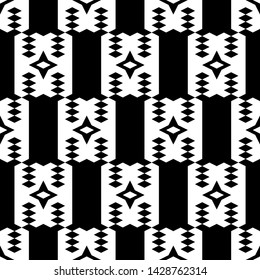 Seamless pattern. Ethnic background. Simple shapes wallpaper. Rhombuses, stars, figures ornament. Geometrical backdrop. Digital paper, web designing, textile print. Vector.