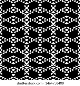 Seamless pattern. Ethnic background. Simple shapes wallpaper. Folk backdrop. Digital paper, web designing, textile print. Rhombuses, triangles ornament. Vector art.