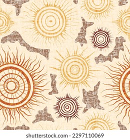 Seamless pattern, ethnic background, sun symbols, solar signs, vector design