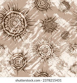 Seamless pattern, ethnic background, sun symbols, solar signs, vector design