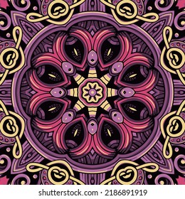 Seamless pattern ethnic boho art mandala doodle vector