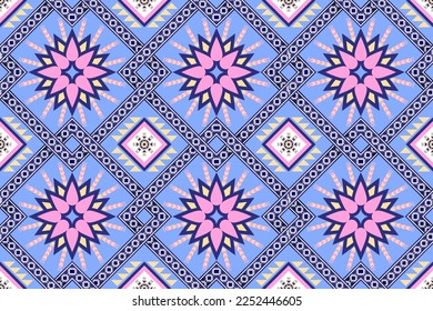 seamless pattern with ethnic borders flowers. Vector Floral Illustration in Asian textile. Ethnic line borders. pastel colors