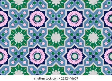 seamless pattern with ethnic borders flowers. Vector Floral Illustration in Asian textile. Ethnic line borders. pastel colors