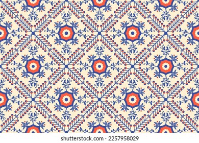 patrón impecable con flores de fronteras étnicas. Ilustración vectorial floral en textiles asiáticos. Fronteras de línea étnica. 