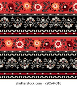 seamless pattern with ethnic borders flowers. Vector Floral Illustration in asian textile. Ethnic line borders. 