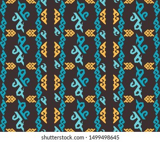 seamless pattern with ethnic of borneo batik style. traditional Indonesian fabric motif. vector design inspiration. Creative textile background for fashion or clothing. Motif of dayak cultures