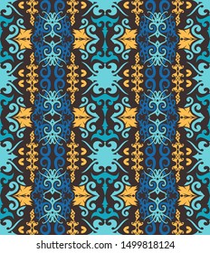 seamless pattern with ethnic of borneo batik style. traditional Indonesian fabric motif. vector design inspiration. Creative textile background for fashion or clothing. Motif of dayak cultures
