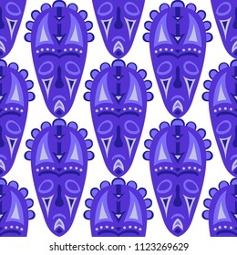 Seamless Pattern. Ethnic Seamless Pattern with Color Masks for Print or Card. Ethnic Seamless Background with Color Trible Ritual Masks for your Design. Vector Texture.