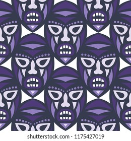 Seamless Pattern. Ethnic Seamless Pattern with Color Masks for Poster or Banner. Ethnic Seamless Pattern with Color Trible Shamanic Masks for your Design. Vector Texture.
